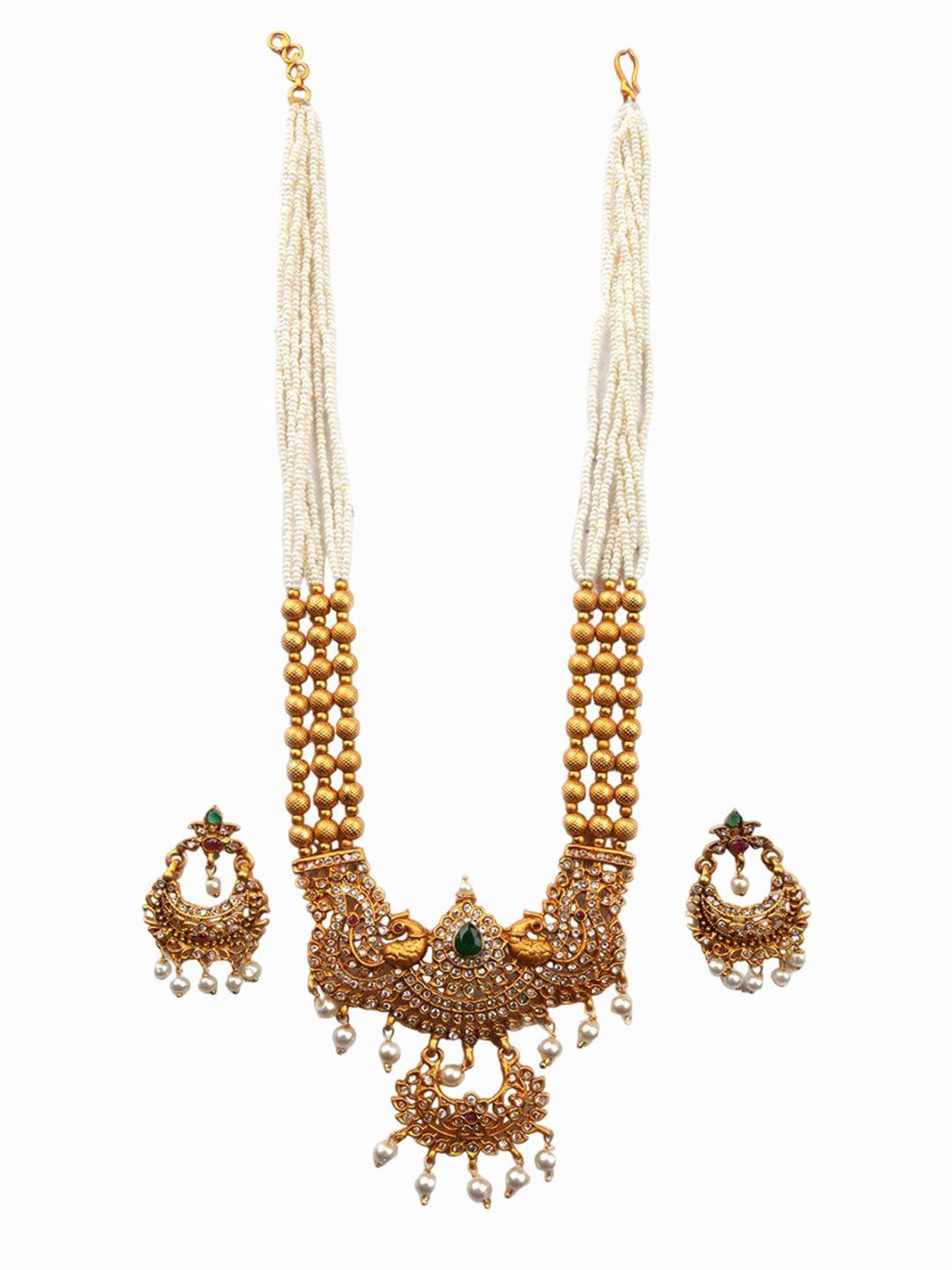 Gold Plated Stones Studded And Beaded Jewellery Set