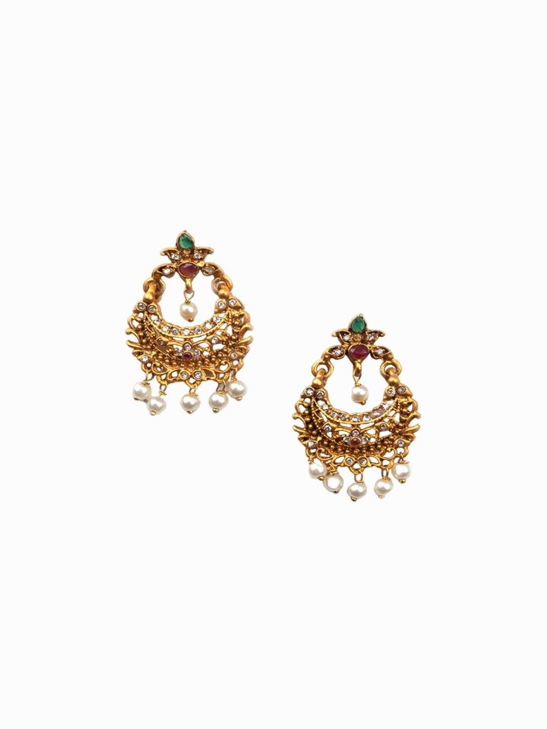 Gold Plated Stones Studded And Beaded Jewellery Set - Indya