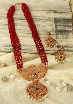 Gold Plated Stone Studded Jewellery Set