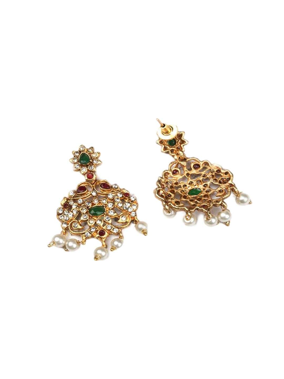 Gold Plated Stone Studded Jewellery Set - Indya