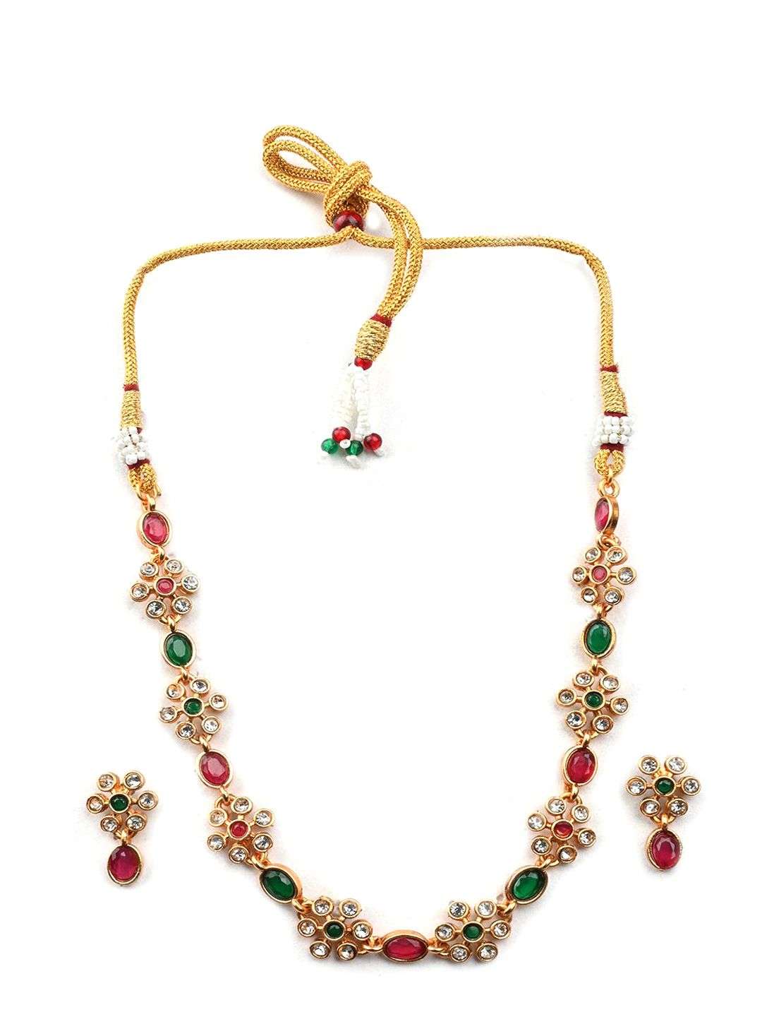 Gold Plated Stones Studded Flower Jewellery Set - Indya