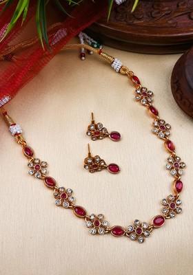 Gold Plated Stones Studded Flower Jewellery Set