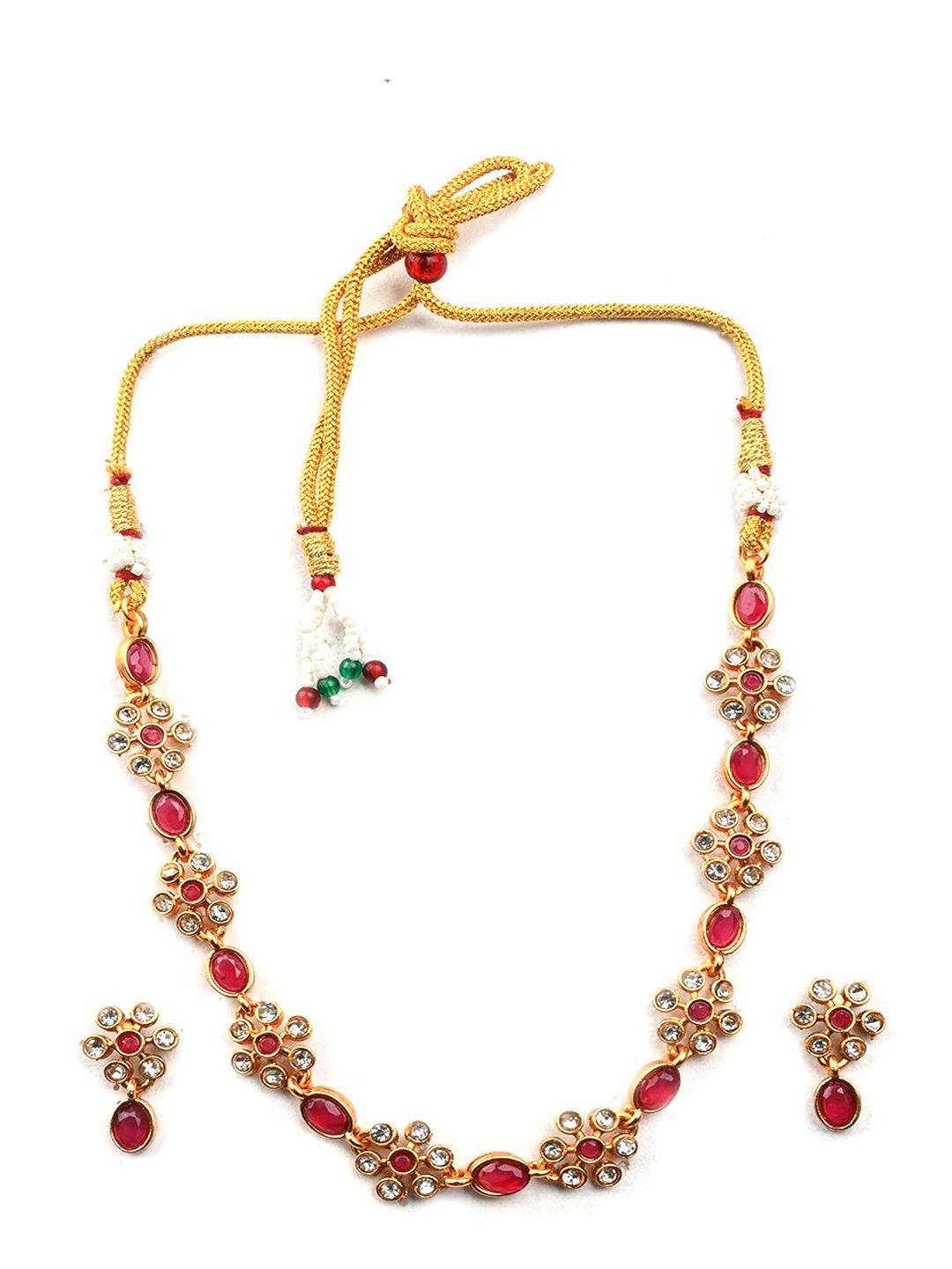 Gold Plated Stones Studded Flower Jewellery Set