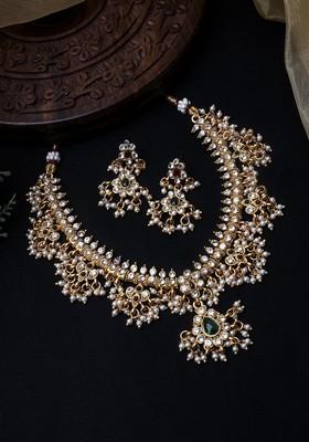 Gold Plated Stone Studded Jewellery Set