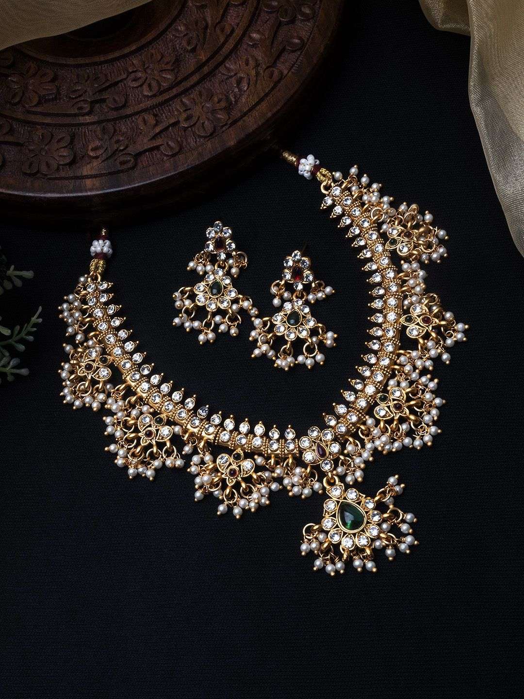 Gold Plated Stone Studded Jewellery Set - Indya