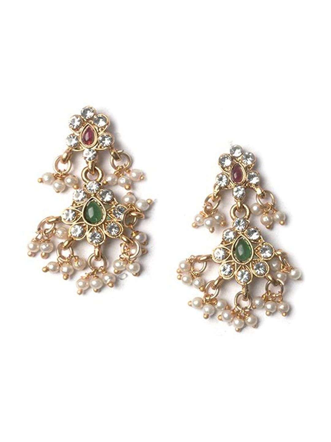 Gold Plated Stone Studded Jewellery Set - Indya