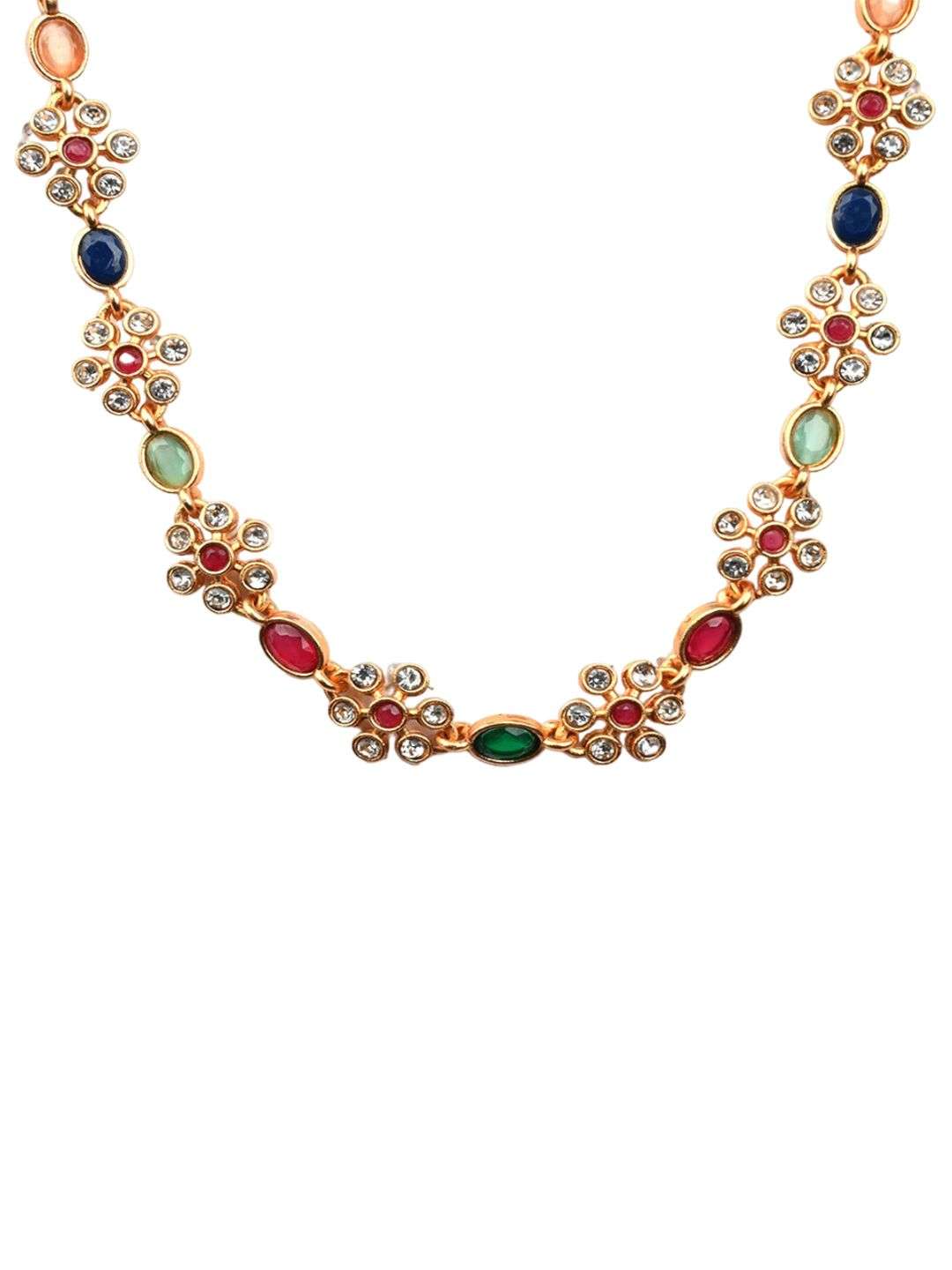 Gold Plated Stones Studded Flower Jewellery Set - Indya
