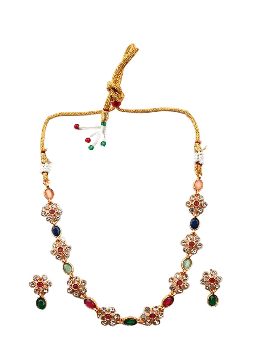 Gold Plated Stones Studded Flower Jewellery Set