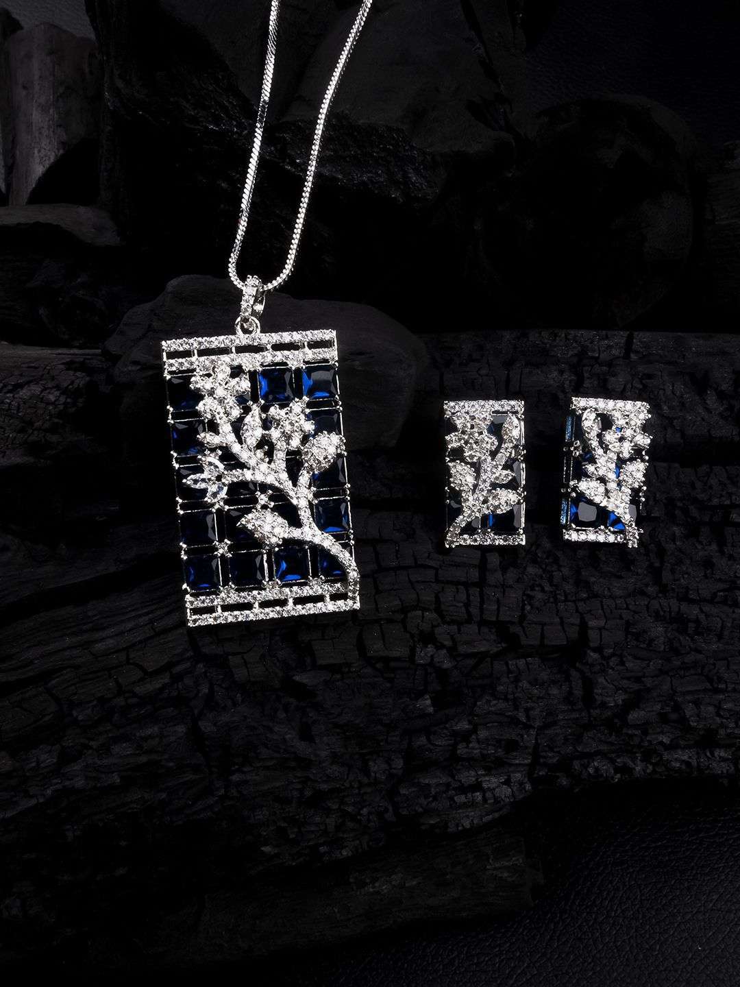 Silver Plated American Diamond Jewellery Set - Indya