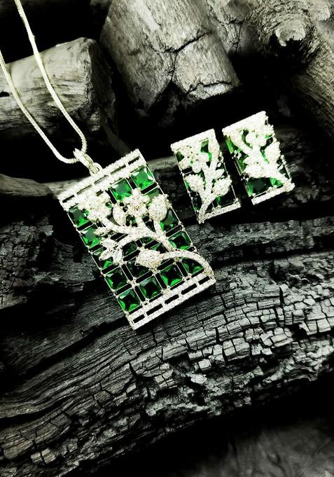 Silver Plated American Diamond Studded Jewellery Set