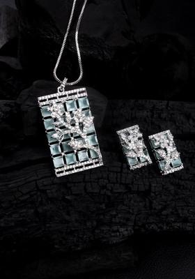 Silver Plated American Diamond Studded Big Square Jewellery Set