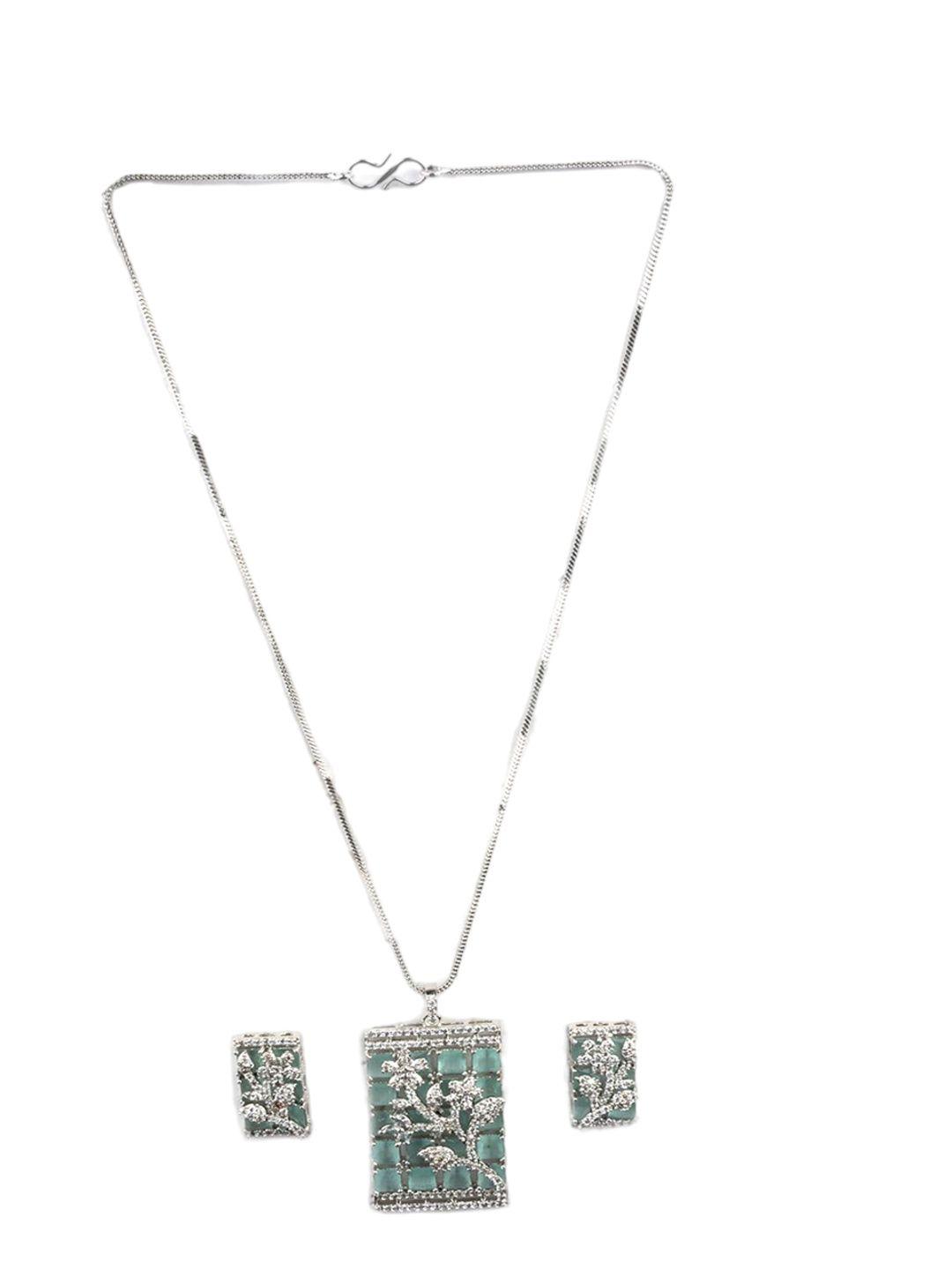 Silver Plated American Diamond Studded Big Square Jewellery Set