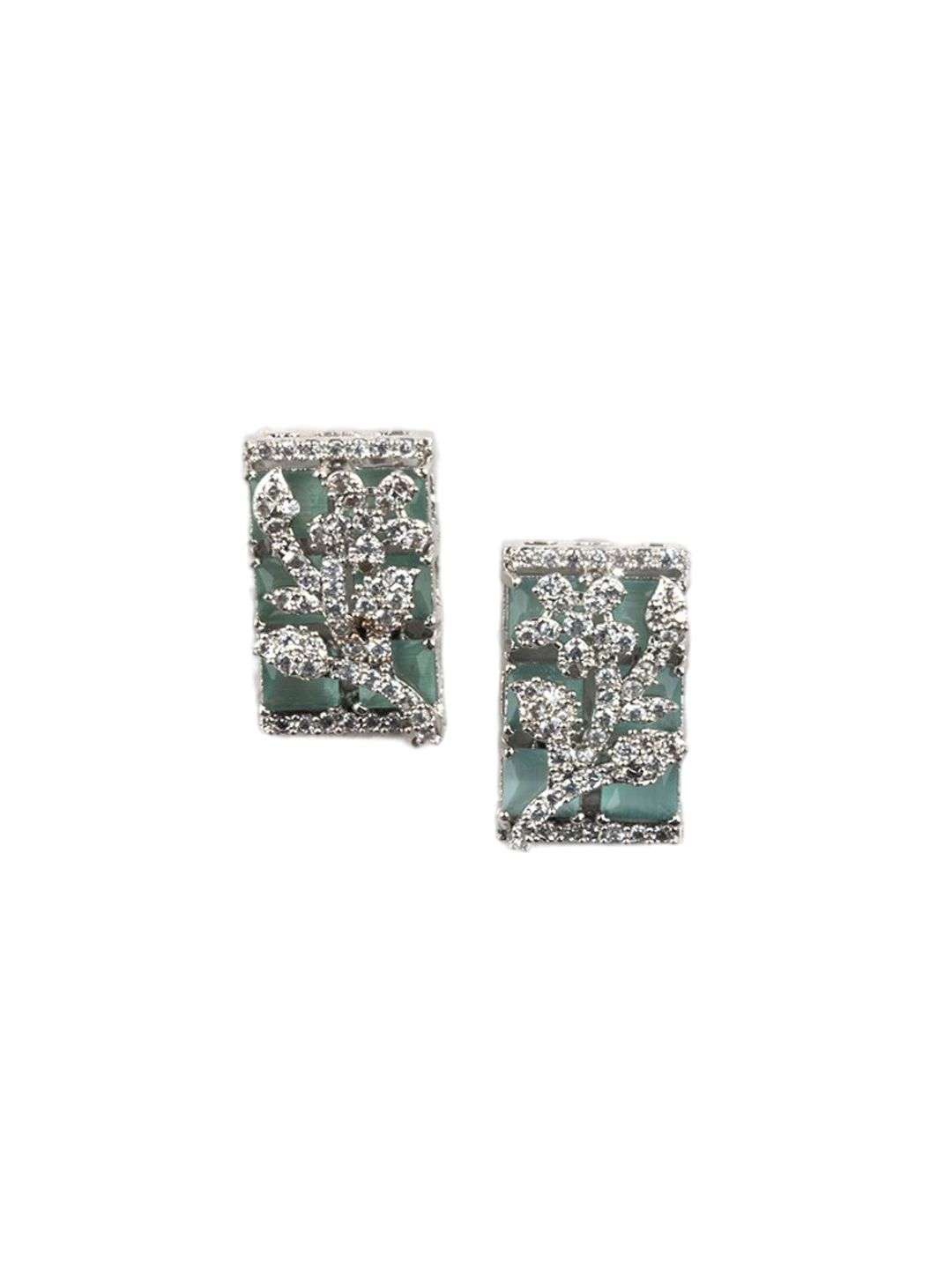 Silver Plated American Diamond Studded Big Square Jewellery Set - Indya