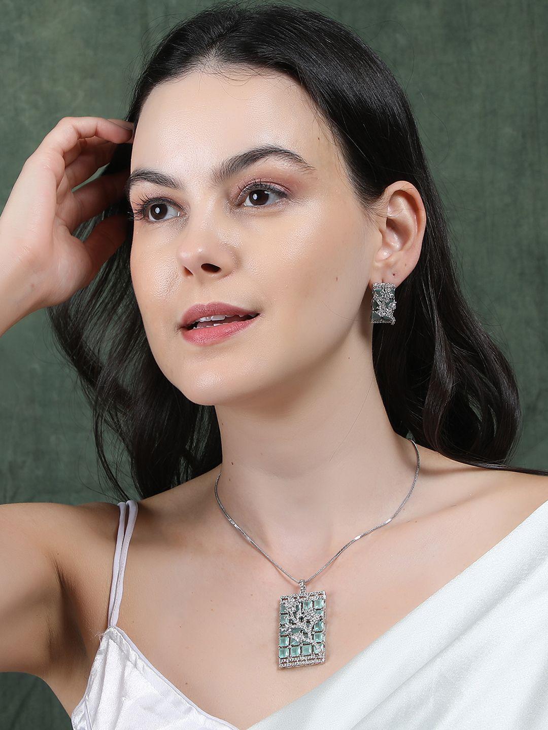 Silver Plated American Diamond Studded Big Square Jewellery Set