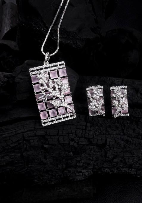 Silver Plated American Diamond Studded Jewellery Set