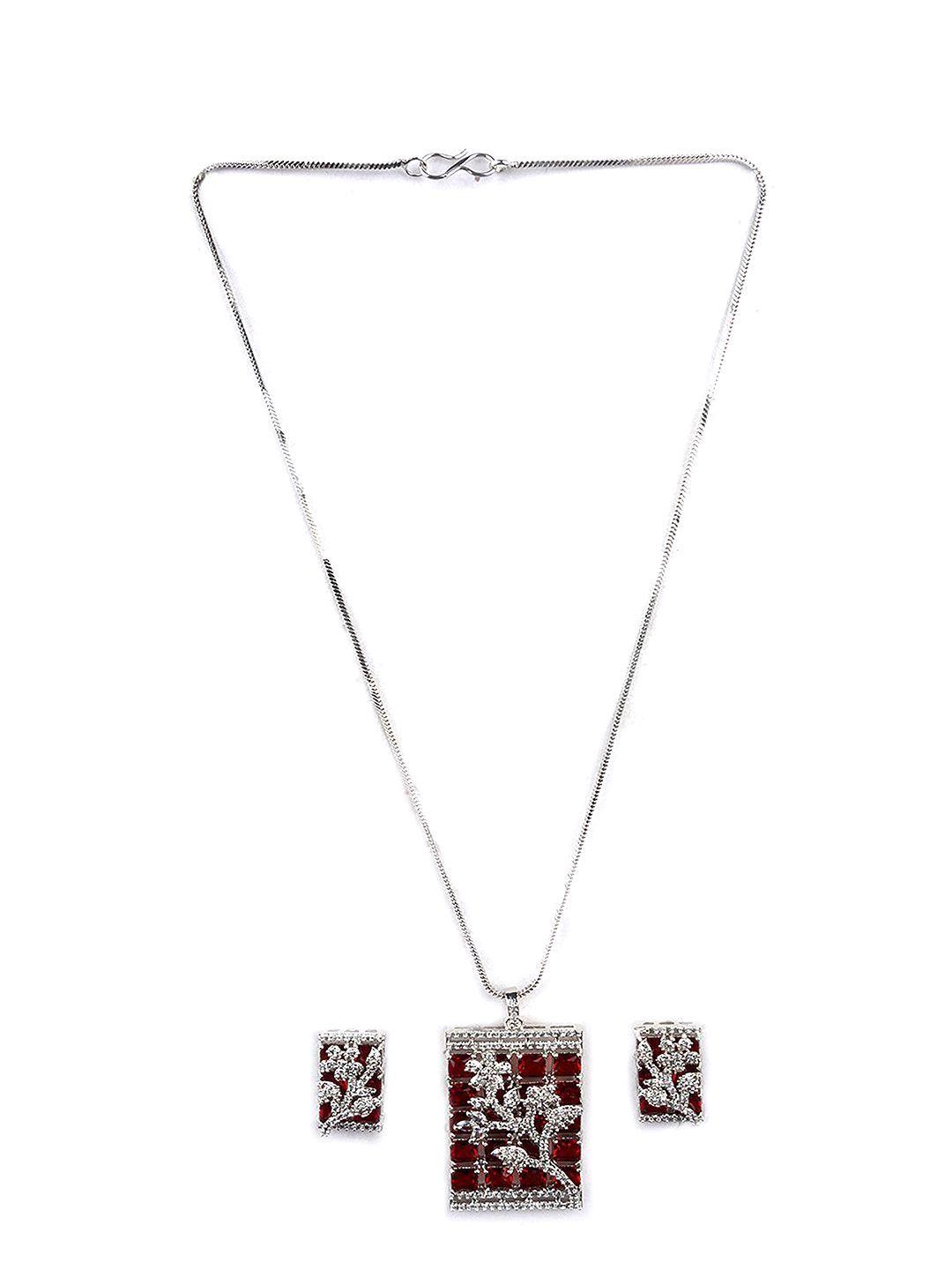 Silver Plated American Diamond Studded Big Square Necklace And Earrings