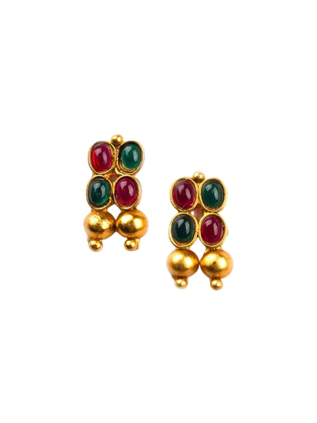 Gold Plated Ruby Studded And Beaded Jewellery Set - Indya