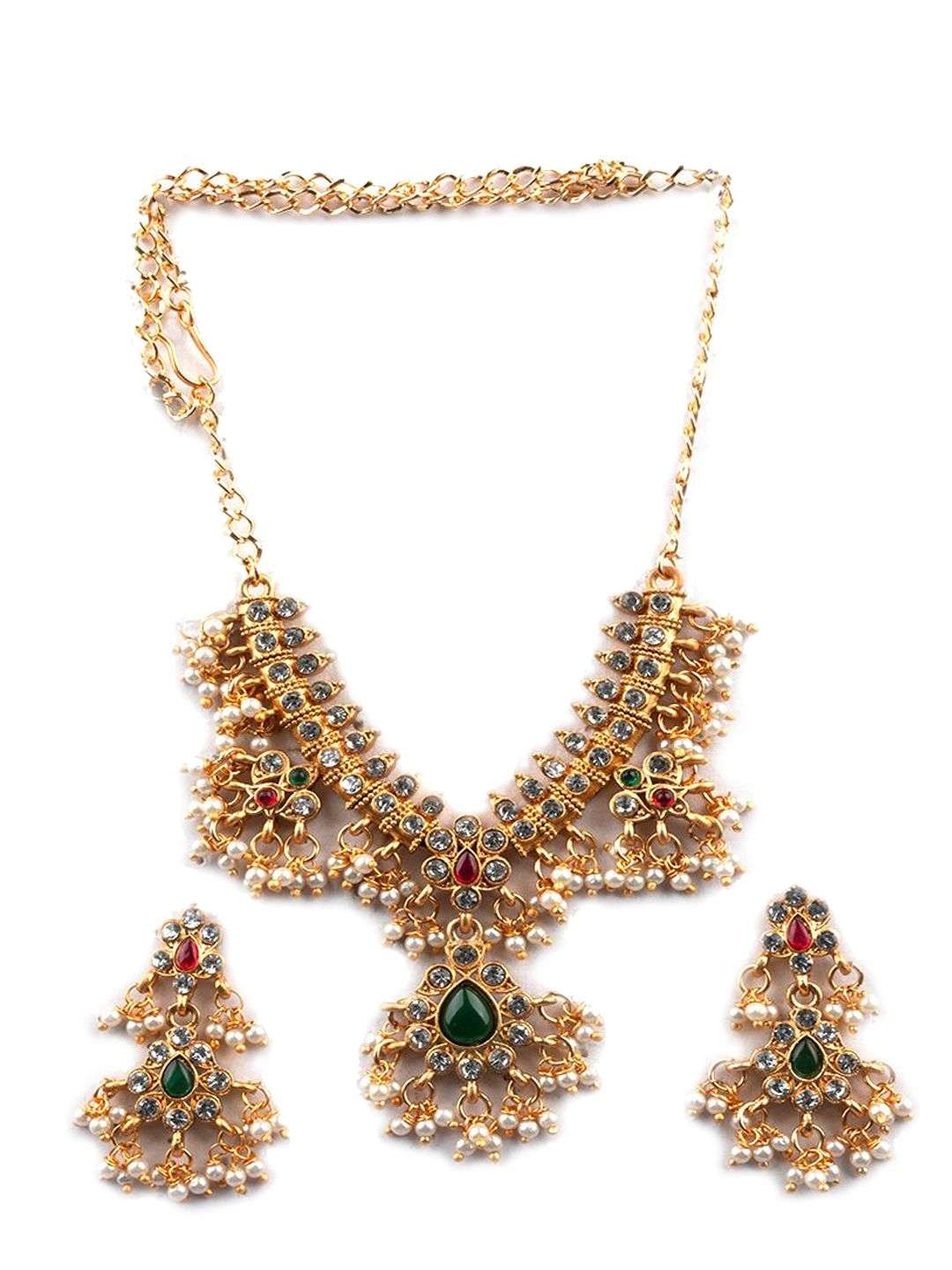 Gold Plated Kundan Studded And Beaded Guttapusallu Jewellery Set - Indya