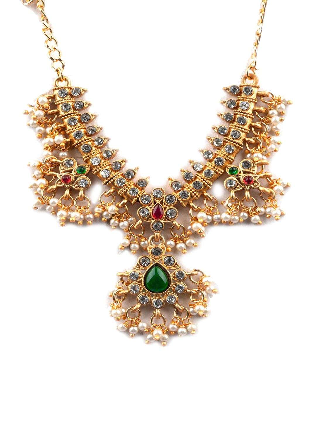 Gold Plated Kundan Studded And Beaded Guttapusallu Jewellery Set - Indya