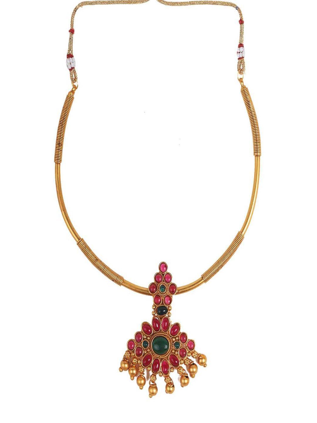 Gold Plated Stone Studded And Beaded Jewellery Set