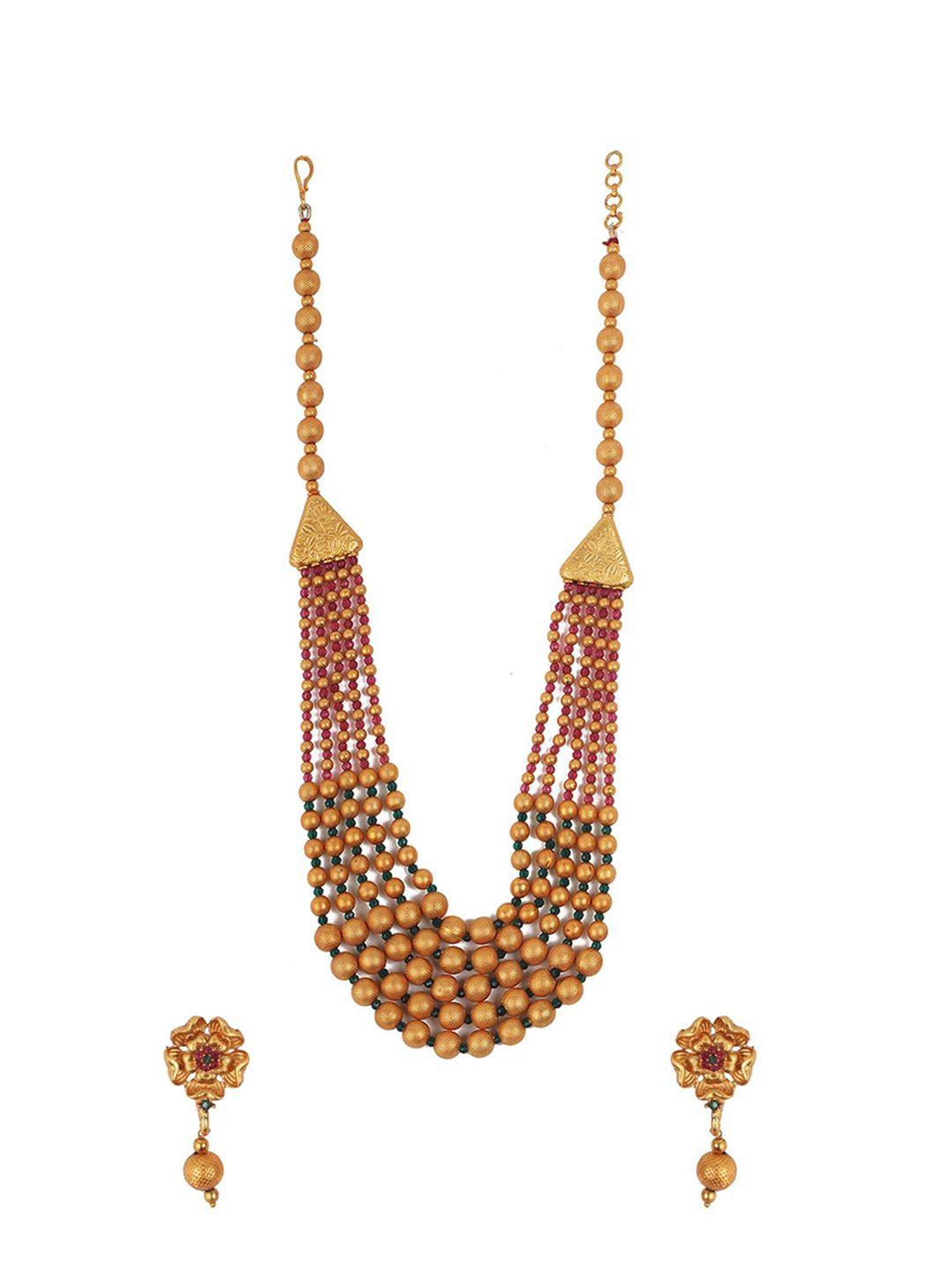 Gold Plated Stone Studded And Beaded Traditional Jewellery Set