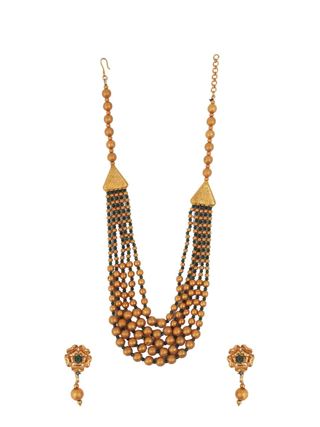 Gold Plated Stone Studded And Beaded Traditional Jewellery Set - Indya