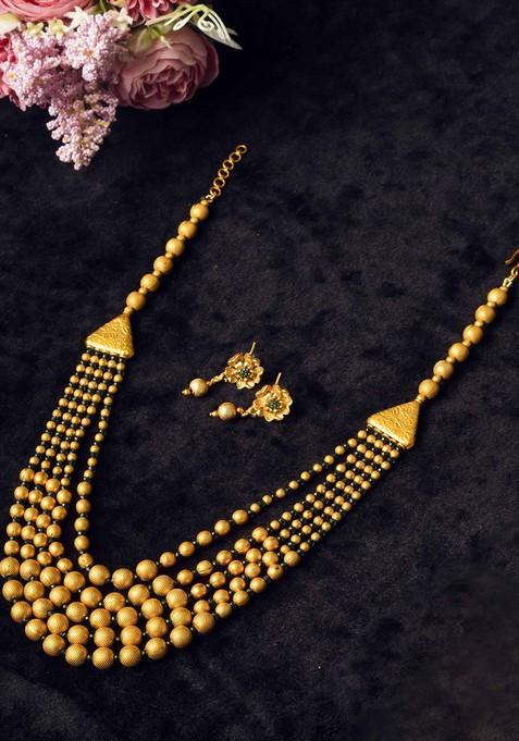 Gold Plated Stone Studded And Beaded Traditional Jewellery Set