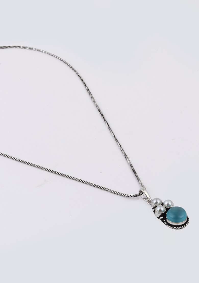 Silver Oxidised Finish Ad Pendant Set   - Indya