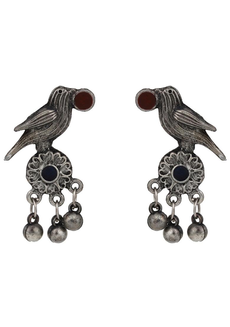 Silver Oxidised Finish Meenakari Jewellery Set