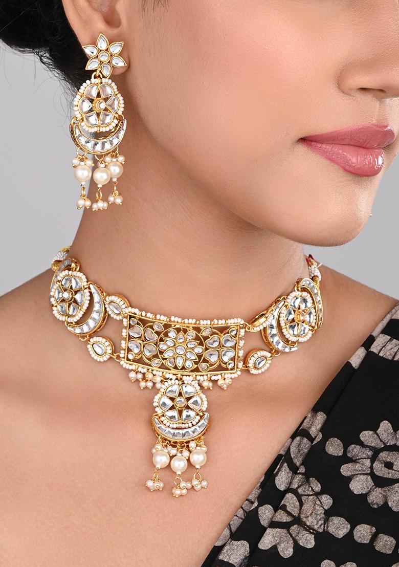 Kundan Meenakari Necklace Set Gold