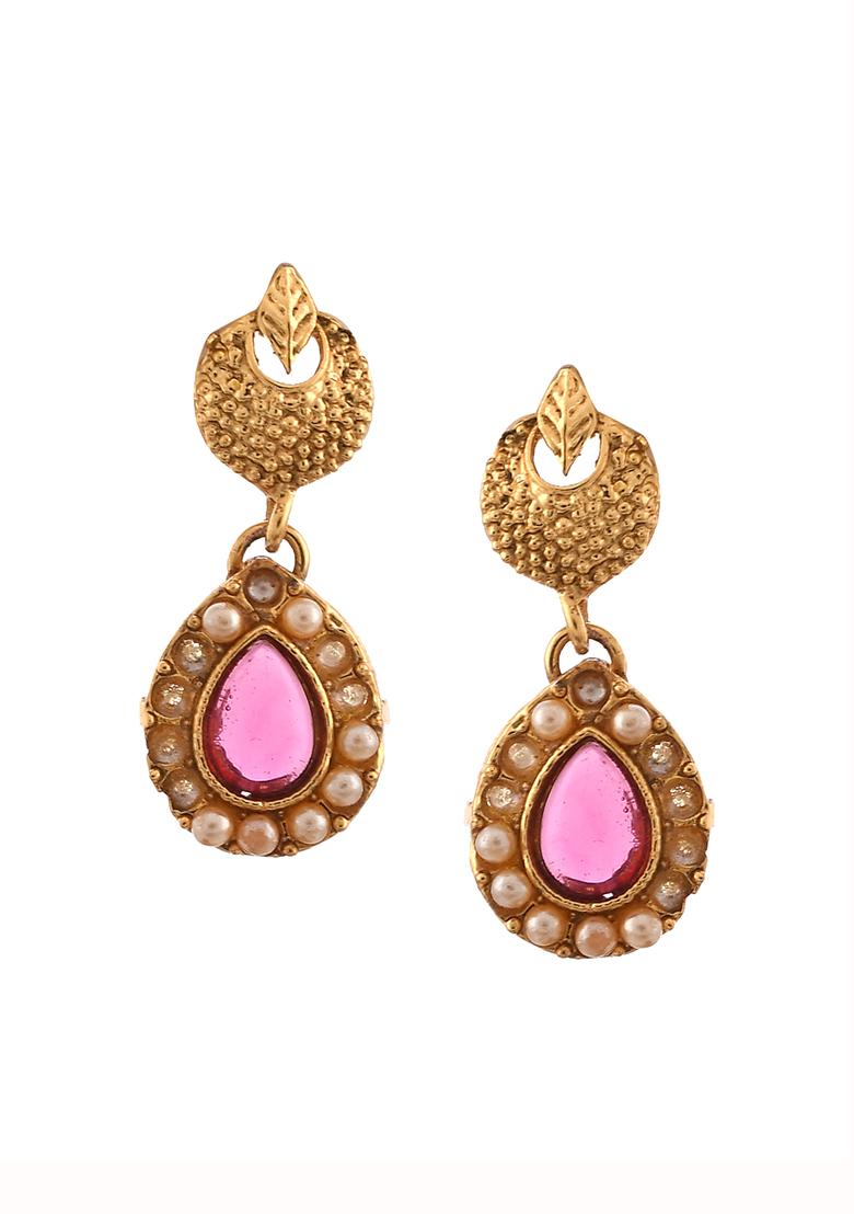 Gold Plated Pink Beaded Choker Necklace Set