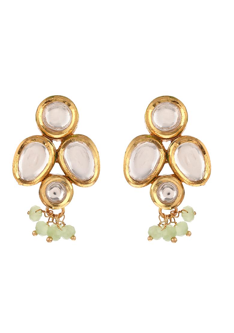 Kundan Chunky Pendant Mint Green Beads Choker Necklace Set - Indya