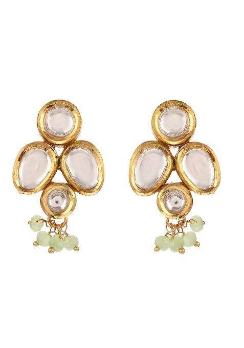 Kundan Chunky Pendant Mint Green Beads Choker Necklace Set