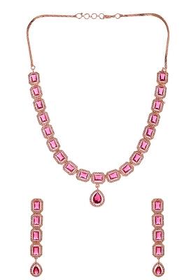 Rosegoldtoned Ruby Zircon Cz Necklace Set
