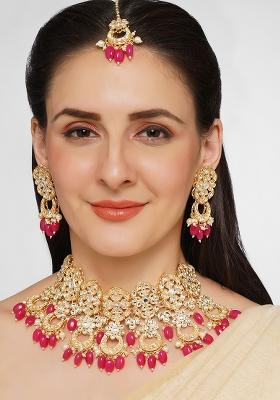 Handcrafted Pink Kundan Jewellery Set
