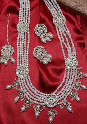 White Pearls Layered Necklace Set With Tika