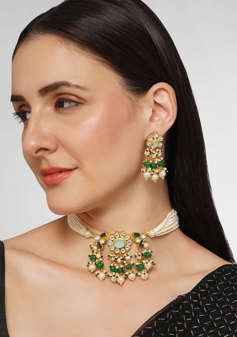 Pachi Kundan Green Choker Set - Indya