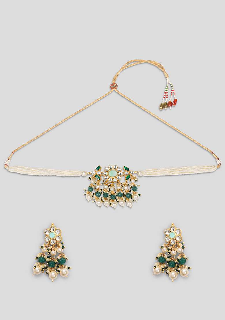 Pachi Kundan Green Choker Set - Indya