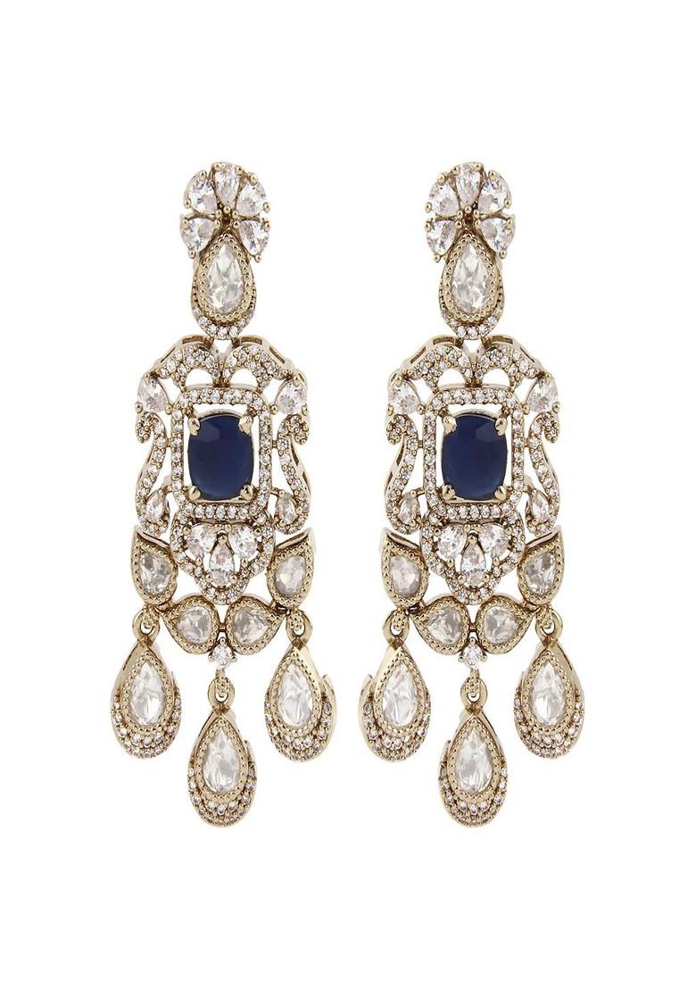 Gold Plated Kundan Sapphire Studded Jewellery Set - Indya