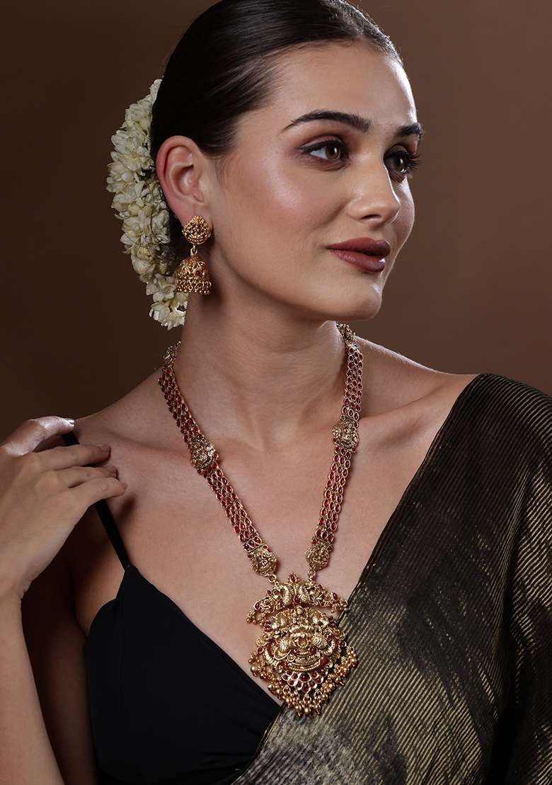 Gold Plated Cubic Zirconia Studded Necklace and Earrings - Indya