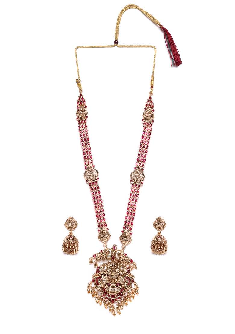 Gold Plated Cubic Zirconia Studded Necklace and Earrings - Indya