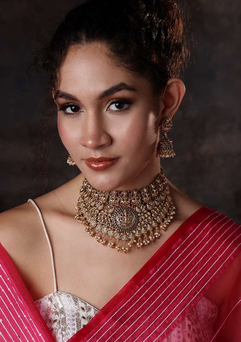 Gold Plated Stones Studded Jewellery Set - Indya