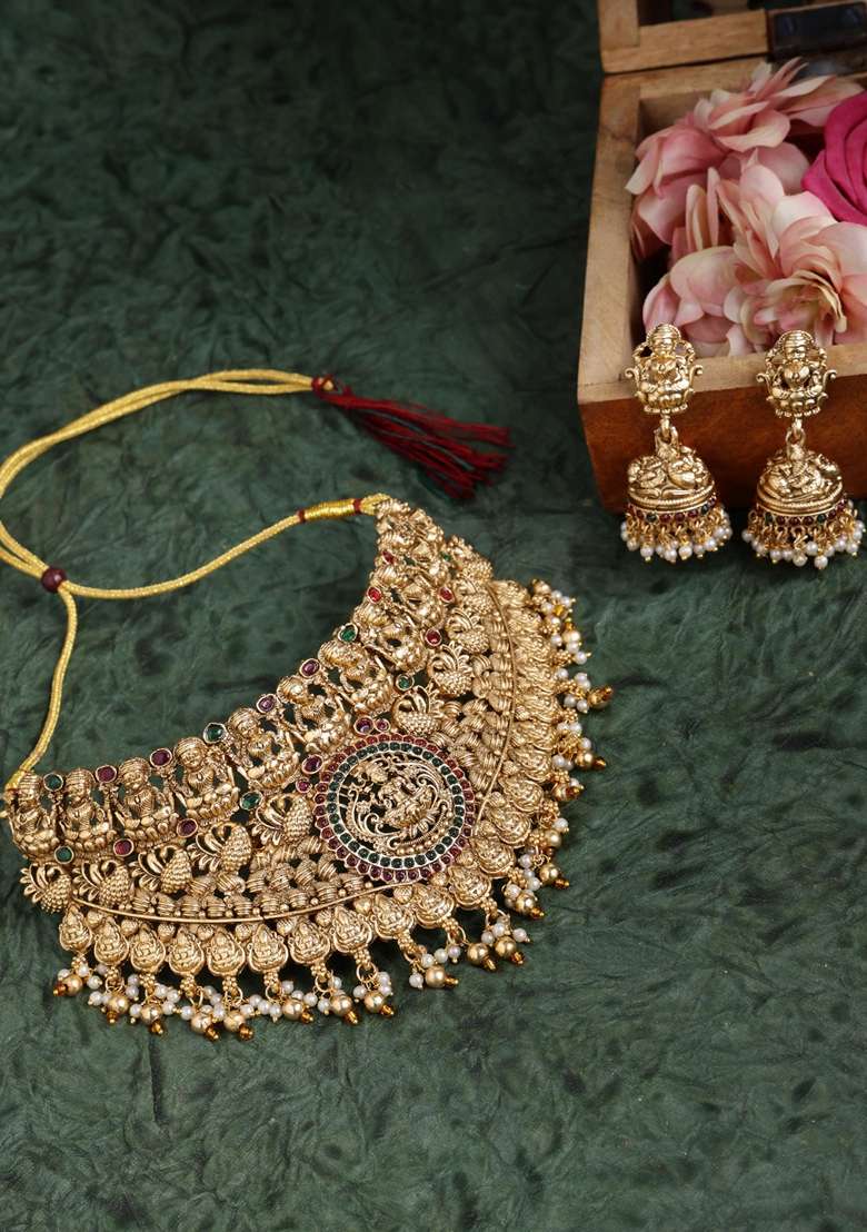 Gold Plated Stones Studded Jewellery Set - Indya