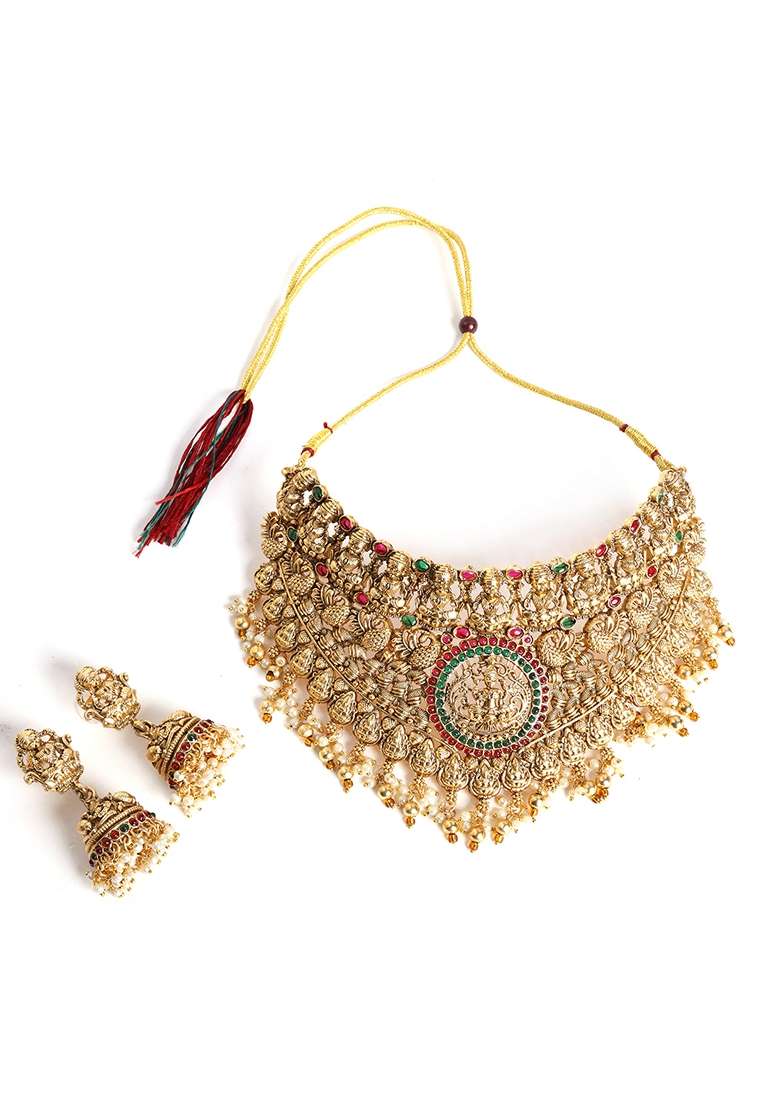 Gold Plated Stones Studded Jewellery Set - Indya