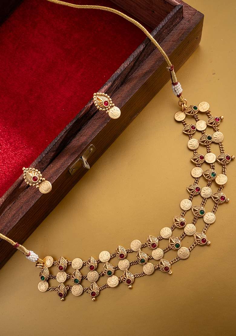 Gold Plated Stones Studded Jewellery Set - Indya