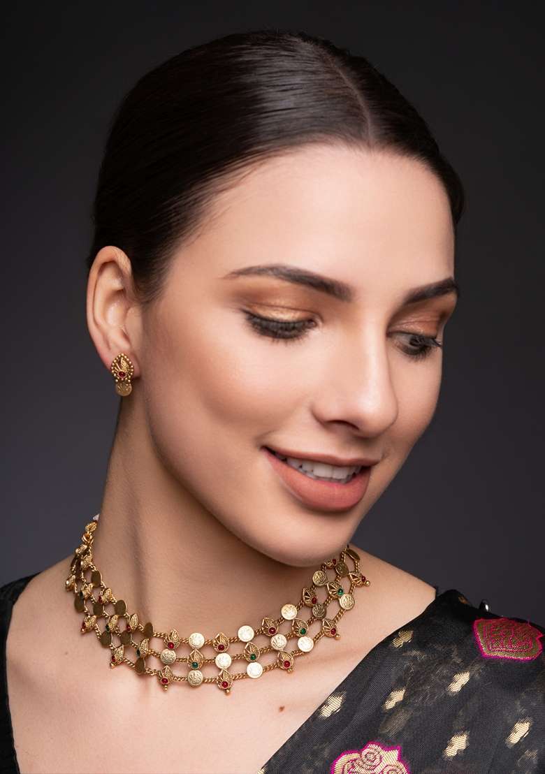 Gold Plated Stones Studded Jewellery Set - Indya