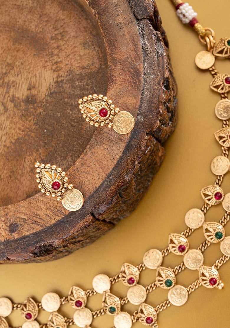 Gold Plated Stones Studded Jewellery Set - Indya