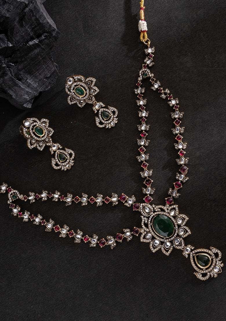 Gold Plated Cubic Zircon Studded Jewellery Set - Indya