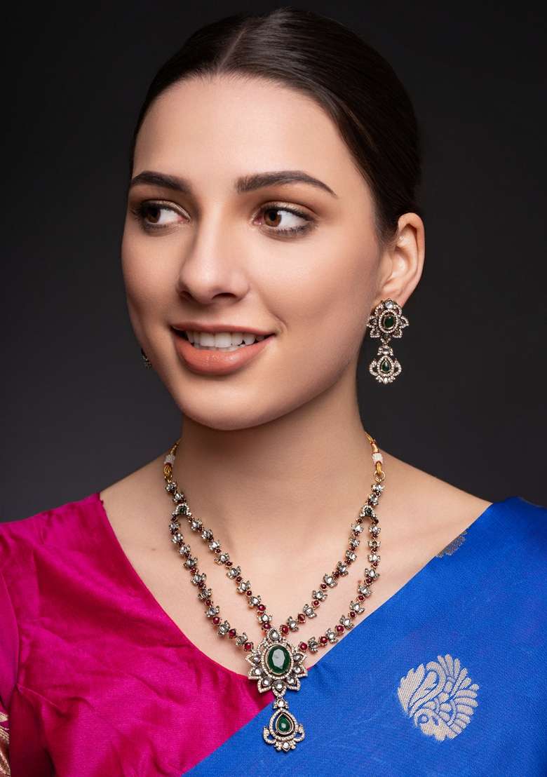 Gold Plated Cubic Zircon Studded Jewellery Set - Indya