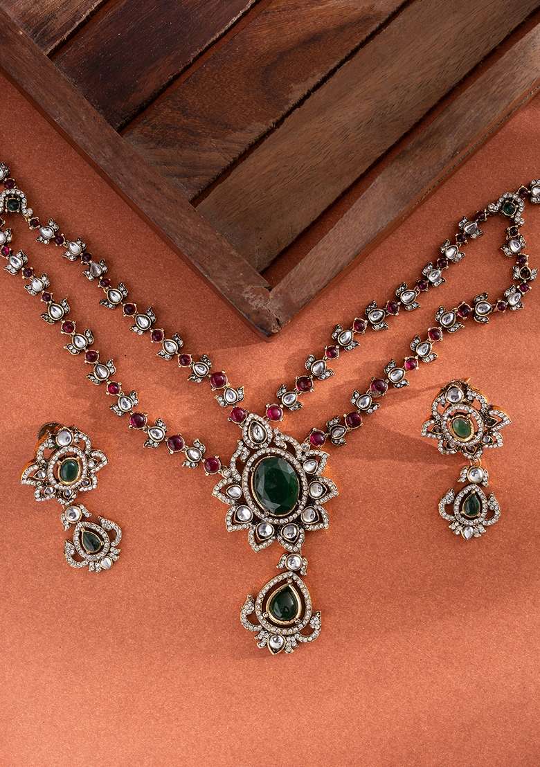 Gold Plated Cubic Zircon Studded Jewellery Set - Indya